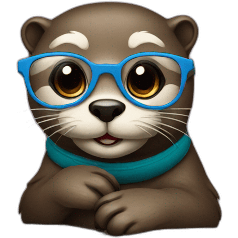 female otter with glasses use a macbook while seated against a pillow emoji