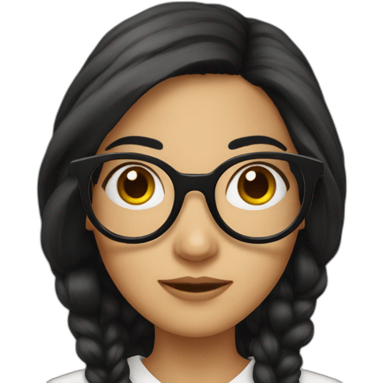 nerd woman with big black glasses and long black hair emoji