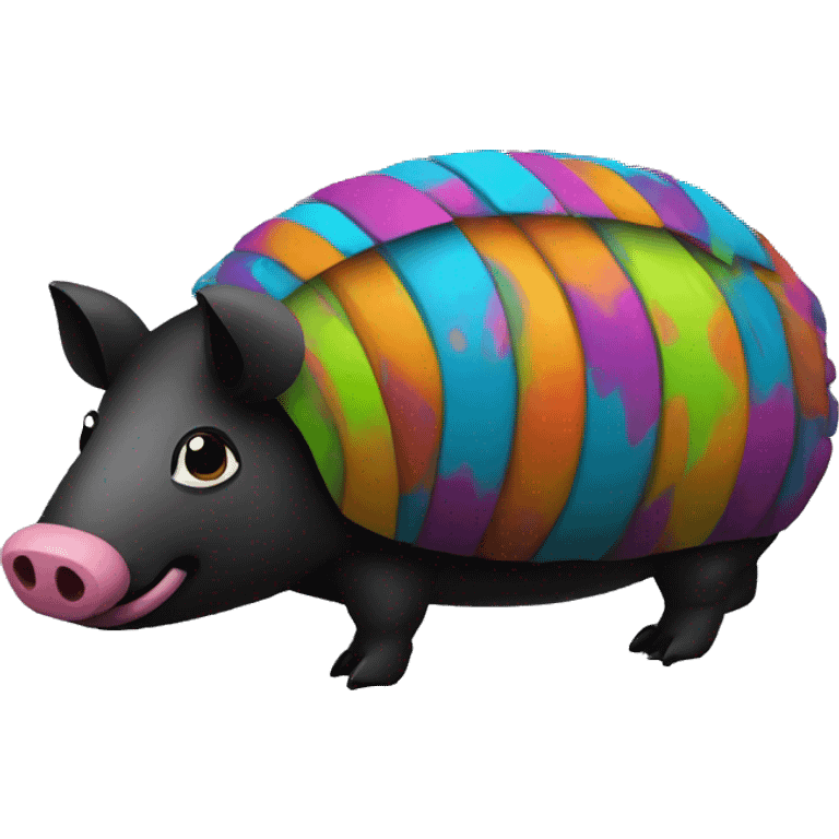 Multicolored Graffiti patterns on a black pig armadillo centipede emoji