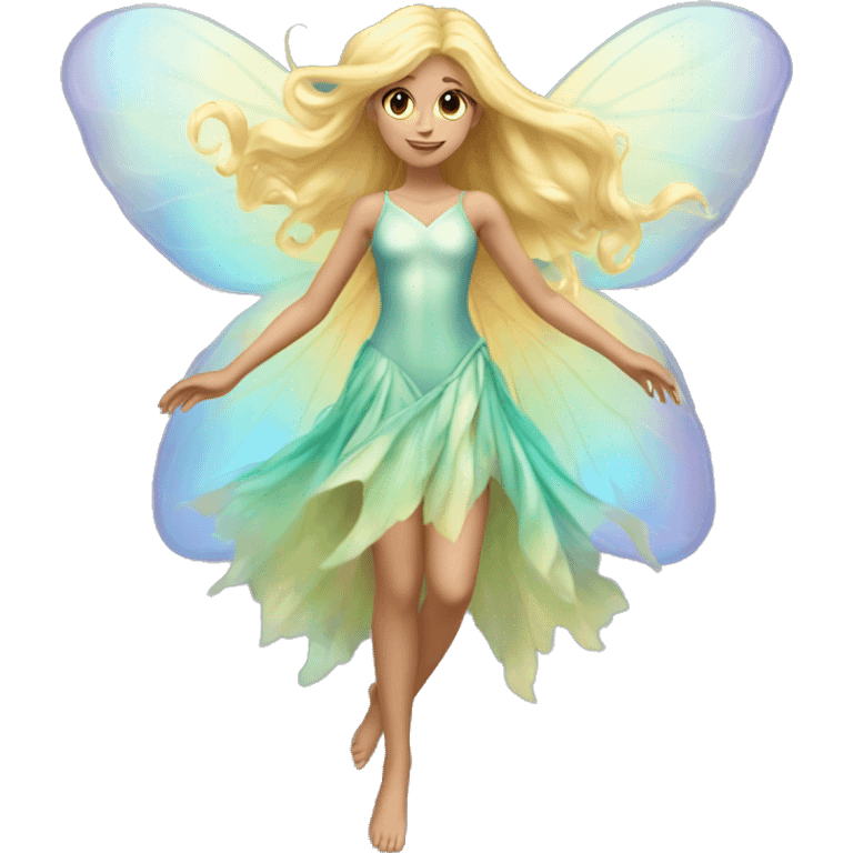 Iridescent fairy flying long hair blonde full body emoji