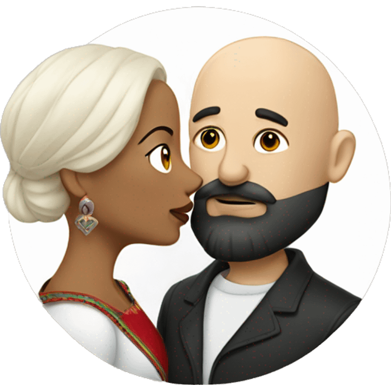 White bald man with dark beard kissing short Mexican woman with long dark wavy hair emoji