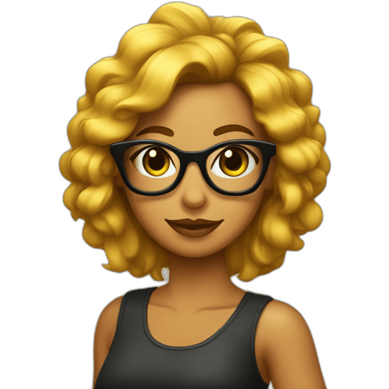 chica con pelo ondulado de color negro con gafas emoji