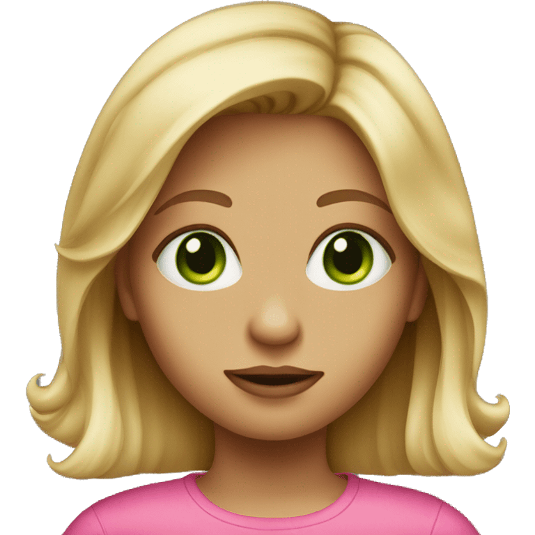 cute dark blonde with green eyes wearing pink emoji