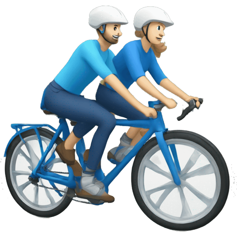 white people tandem riding bike with blue helmets and blue shirts emoji