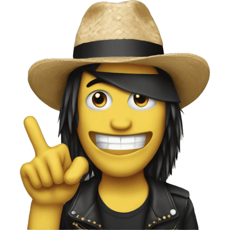 rock fan with a straw hat and a rock n roll hand sign emoji