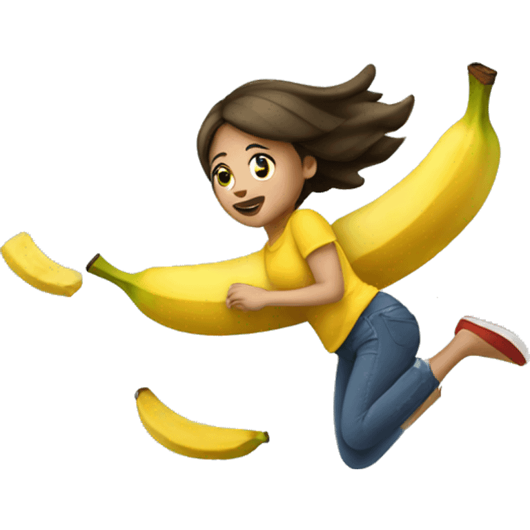 girl falling next to a banana peel emoji