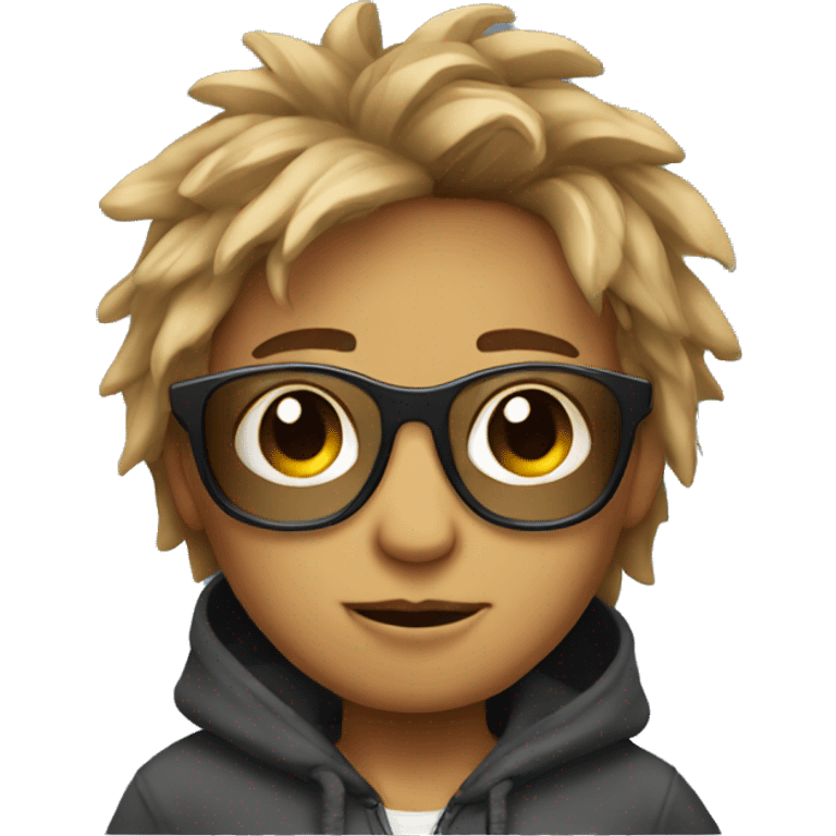 a boy avatar wearing a hoodie and a sunglases with messy hairs emoji