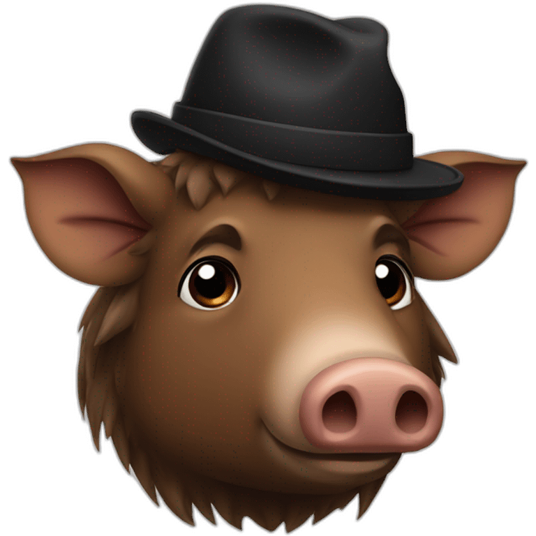 Really sad brown boar in a black winter hat emoji