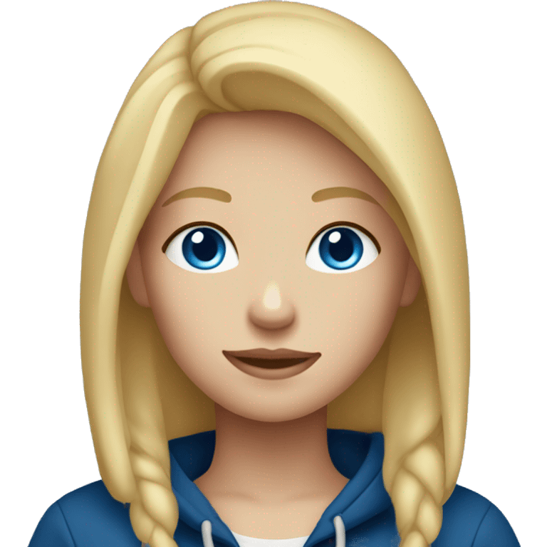 Blonde hair blue eyes girl with dark blue hoodie  emoji