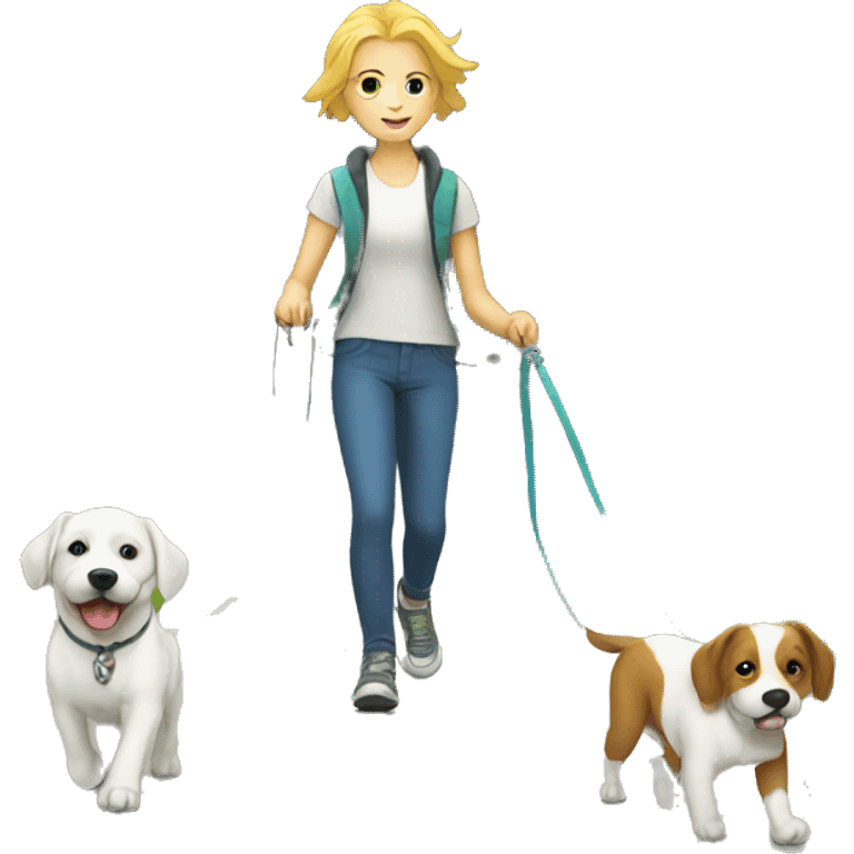 white kid is walking the dog on a leash  emoji