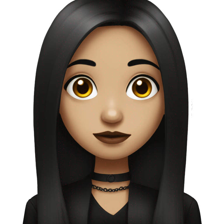 Brown goth girl with long black hair portrait  emoji