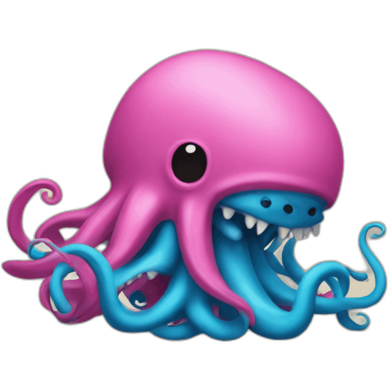 a blue kraken fighting  has another pink kraken emoji