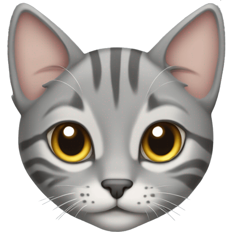 Grey tabby cat with perked up ears emoji