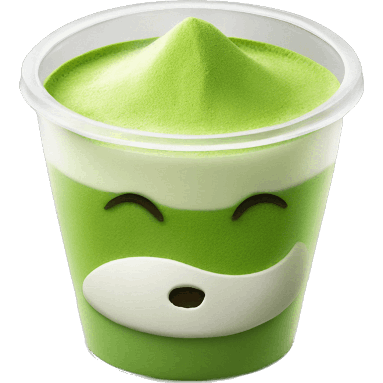 Creamy coconut matcha - no face - placed in a transparent cup topped with few matcha powder emoji