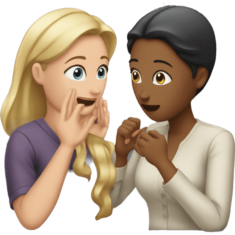 one woman saying something into the ear of another woman closing by hand emoji