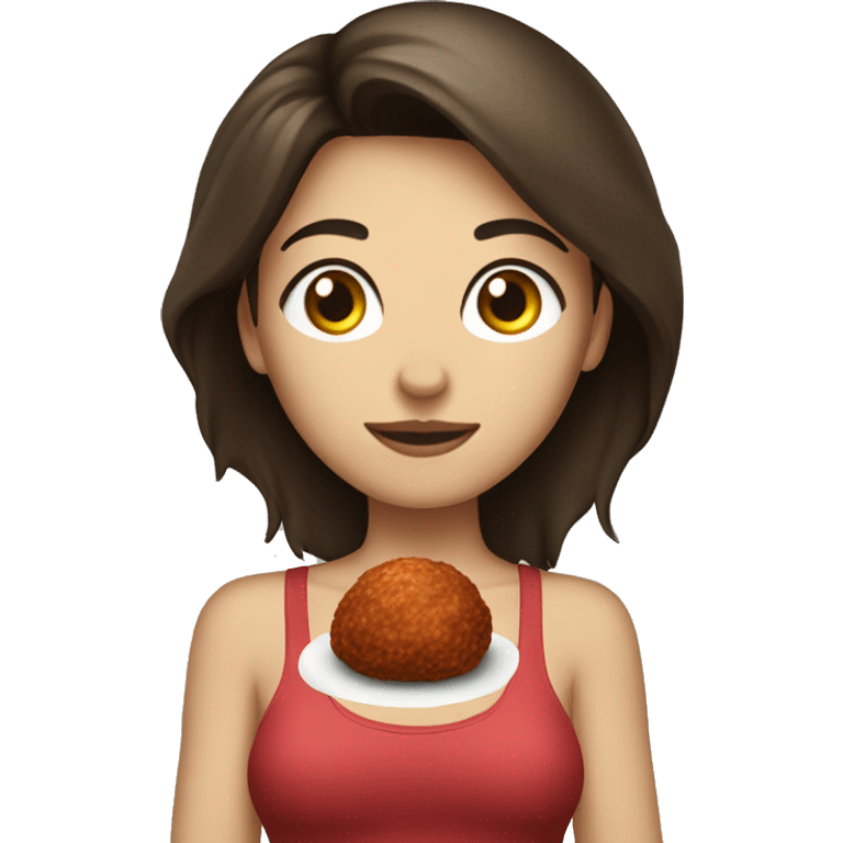 Brunette girl with a meatball for a body emoji