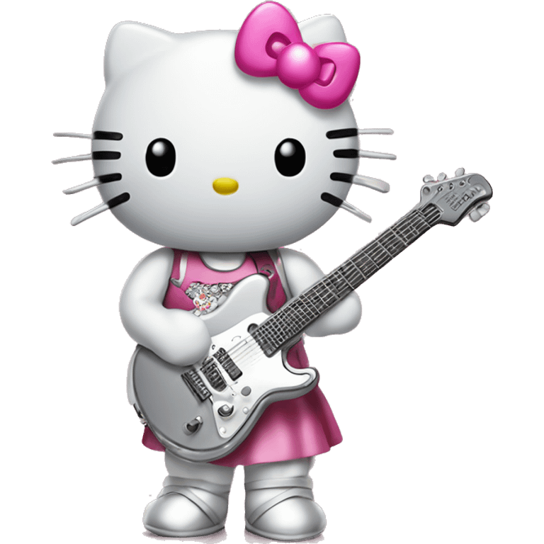 hello kitty with silver electric guitar emoji