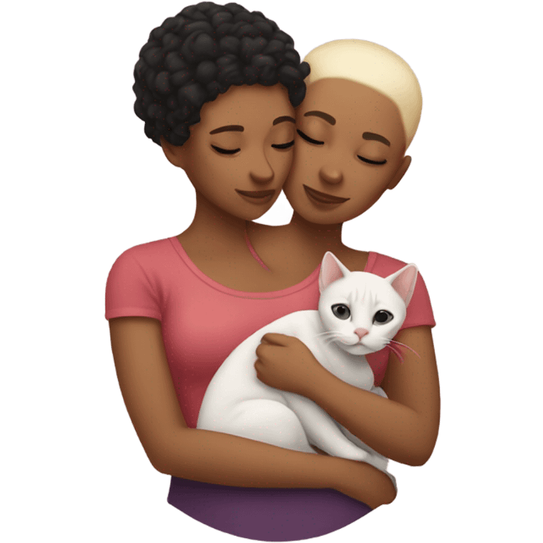 Lesbian couple cuddling a hairless cat emoji