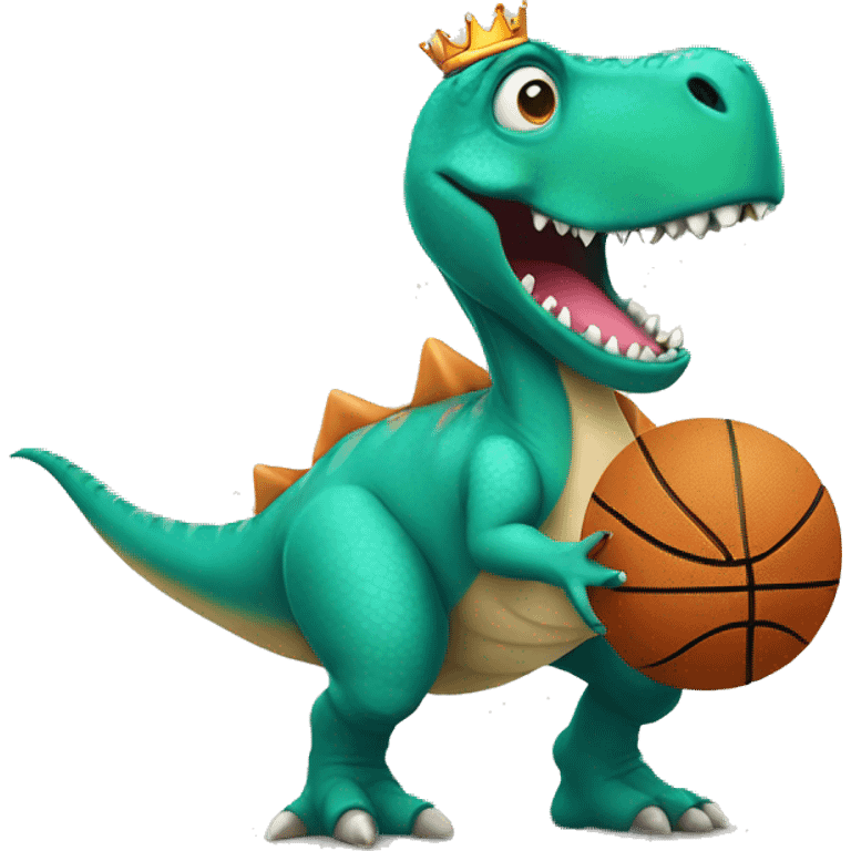 Dinosaur wearing a tutu and crown playing basketball emoji