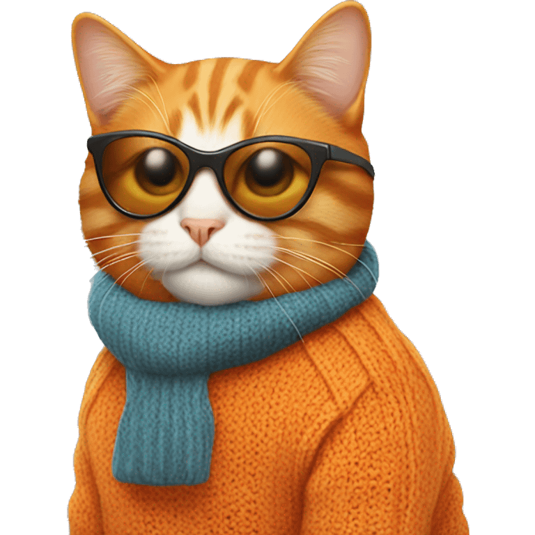 Orange cat wearing a sweater and sunglasses emoji