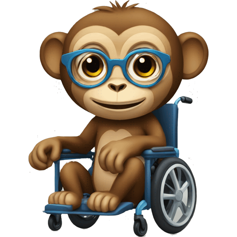 cute monkey with glasses in electric wheelchair emoji