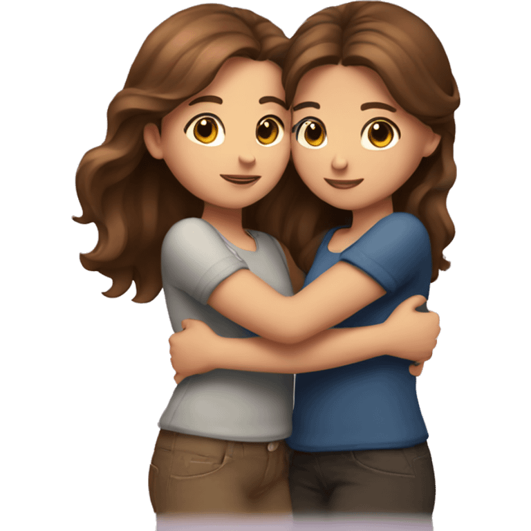 brown haired girl and another brown haired girl hugging  emoji