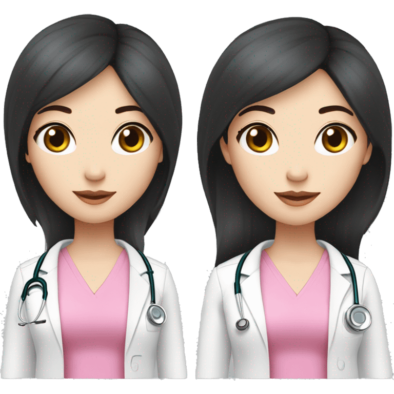 doctor woman pale white skin long straight black hair, pink top, pink stethascope emoji