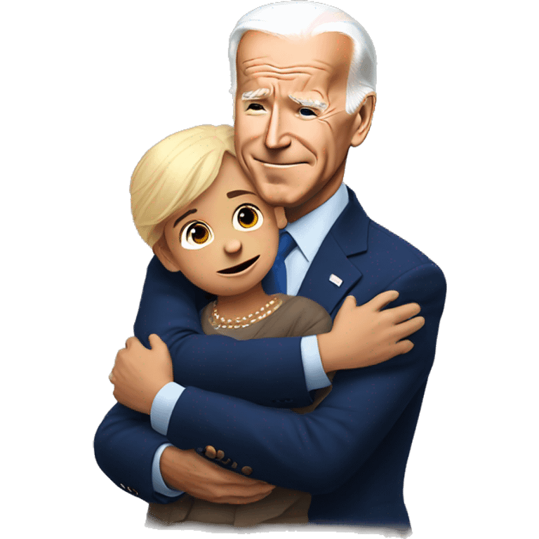 Biden hugging a small child that looks nervous emoji