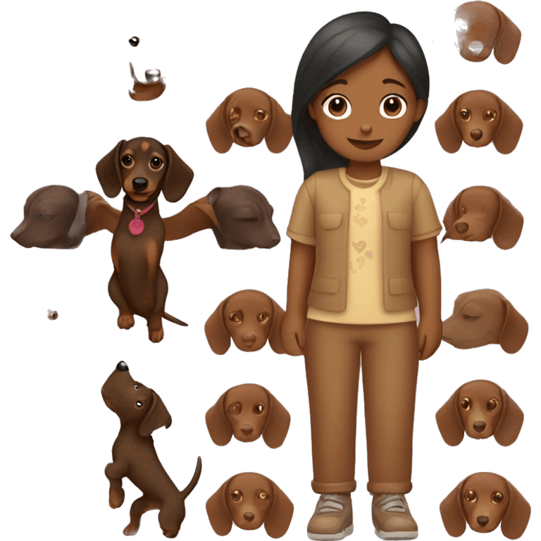 Girl waking dachshund chocolate and tan  emoji