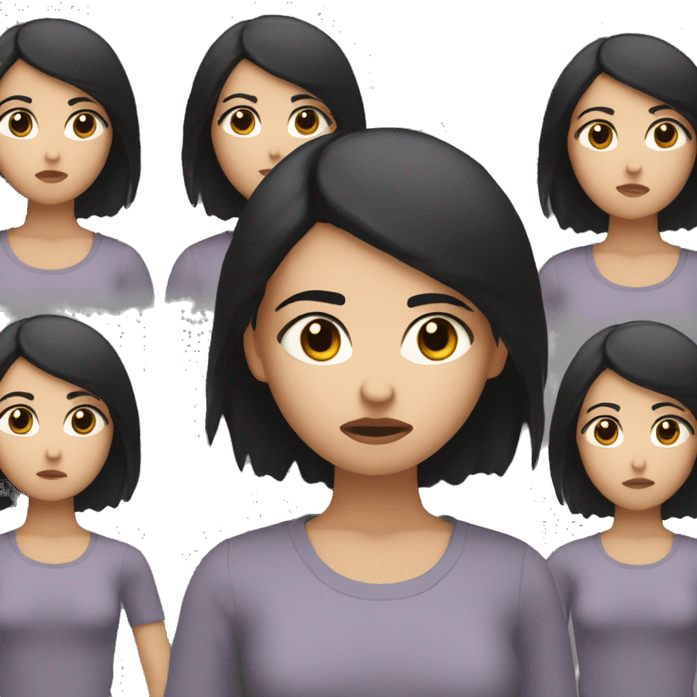 girl with white skin brown eyes and short black hair talking to someone while her clone is depressed in the backgroundrl  emoji