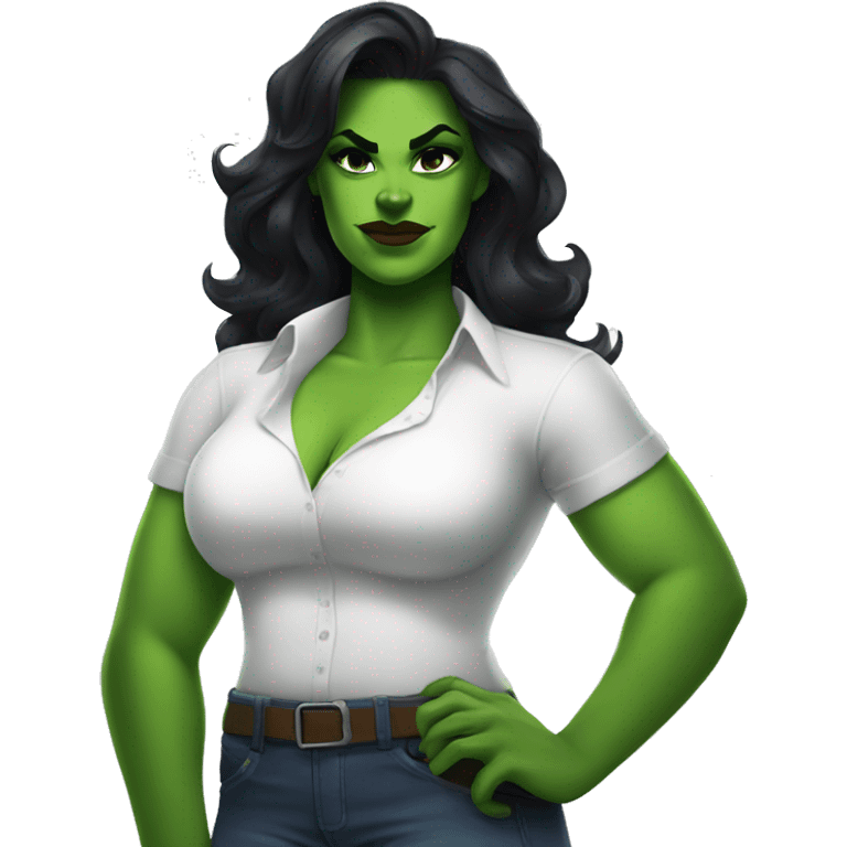 Curvy She Hulk in love wearing a white shirt  emoji