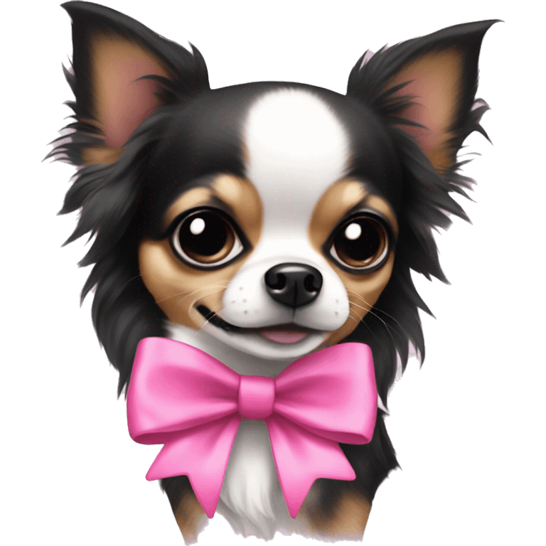 Black long haired chihuahua with a pink bow emoji