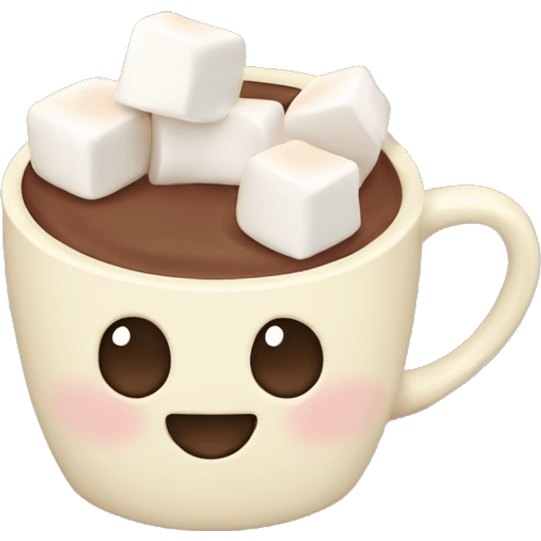 hot chocolate in a cream colored mug with marshmallows  emoji