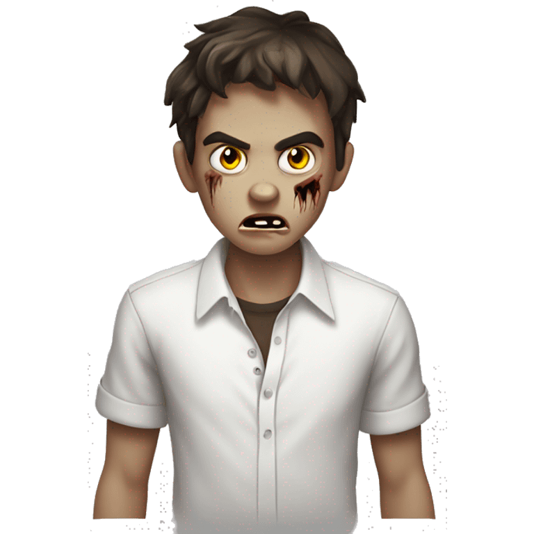 boy zombie teen with scared expression and dark brown hair medium and white slim shirt emoji