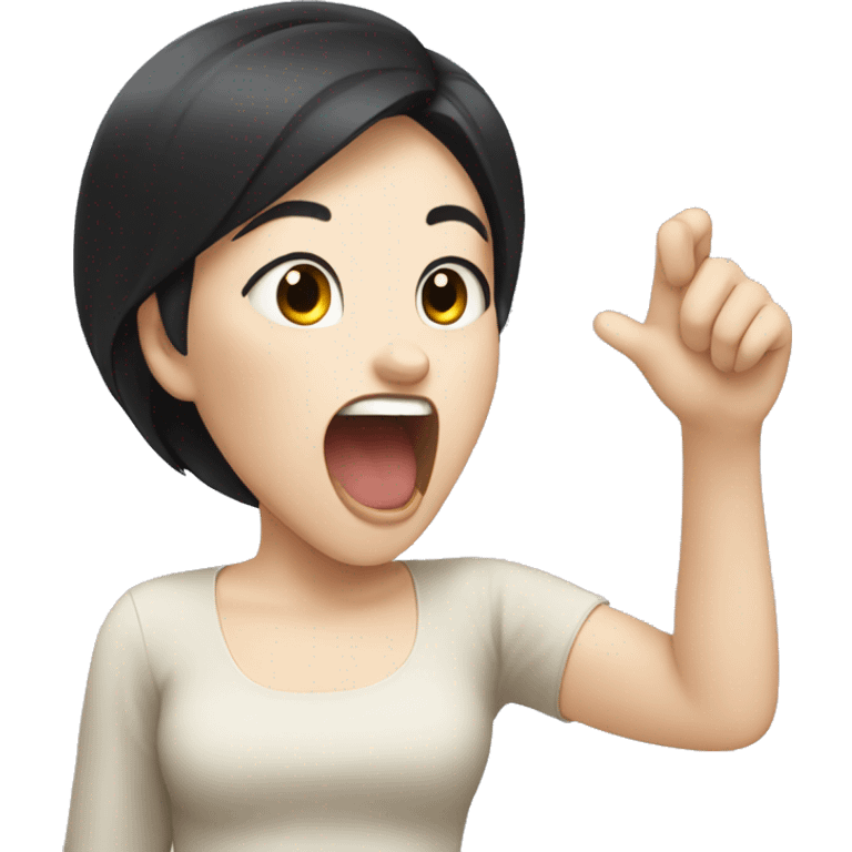 Girl with black hair and pale skin yawning and stretching emoji