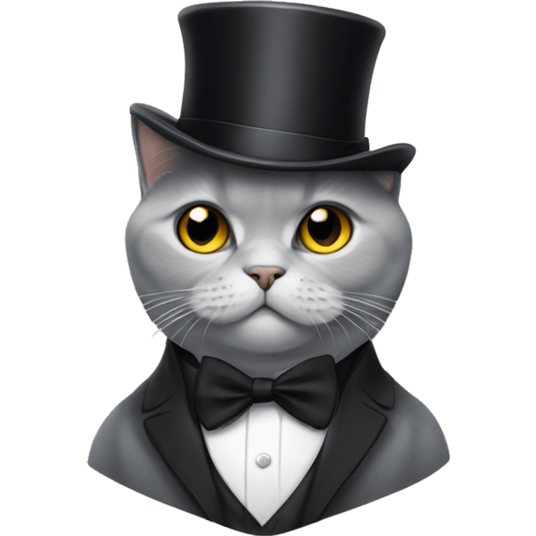 British shorthair wearing a tuxedo and tophat emoji