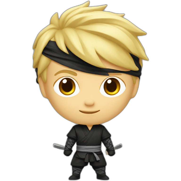 Bobble head blond hair boy dressed as a new ninja emoji