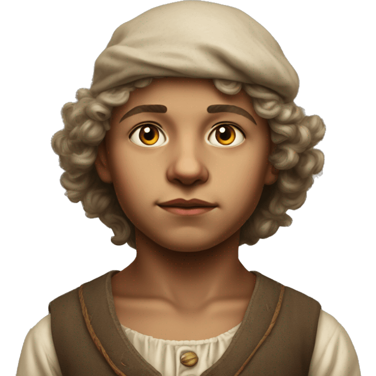 18th century peasant boy without headdress photorealistic serious emoji