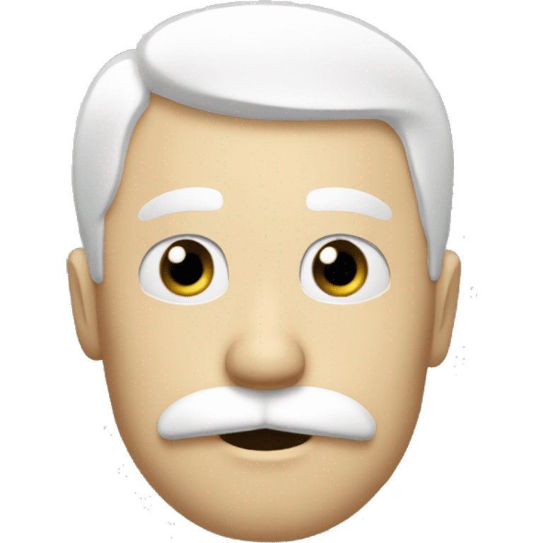 A person with a white head, black vertical lines for eyes, and a black handelbar mustache, with no mouth. emoji