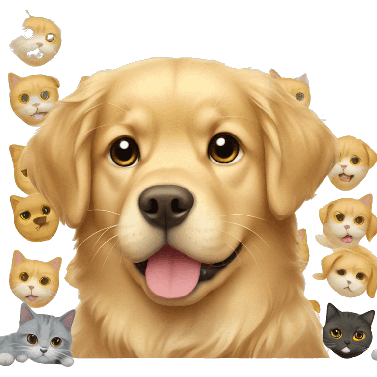 Golden Retriever near with cat scottish fold emoji