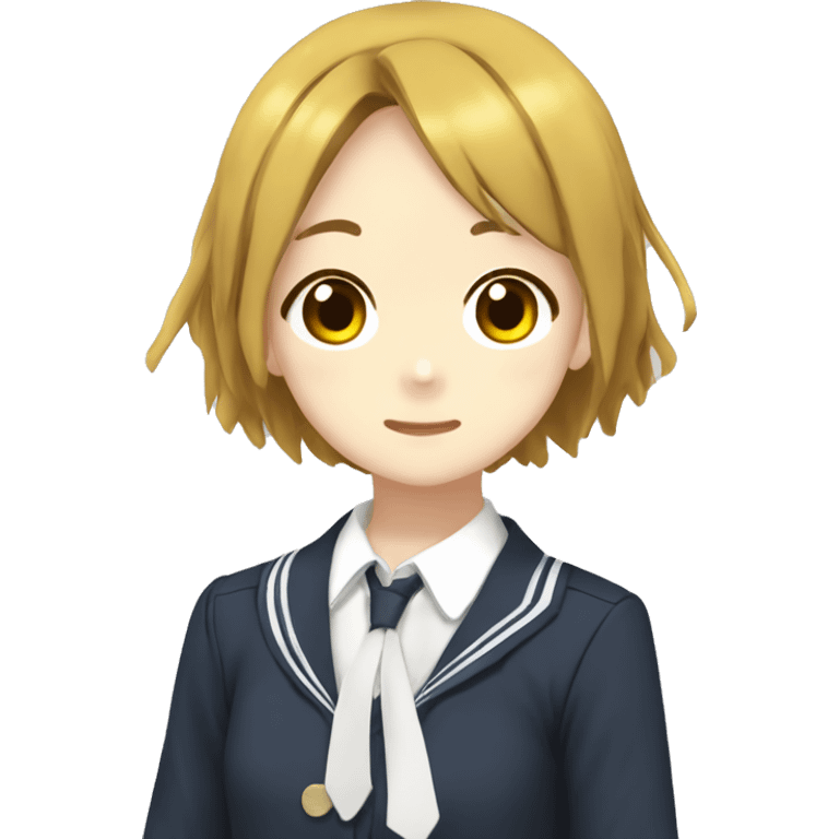 Yui hirasawa from k-on,  wear school uniform, with yellow hairpin emoji