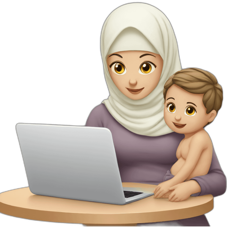 white-hijabi-woman-with-a-baby-boy-in-front-of-a-laptop emoji