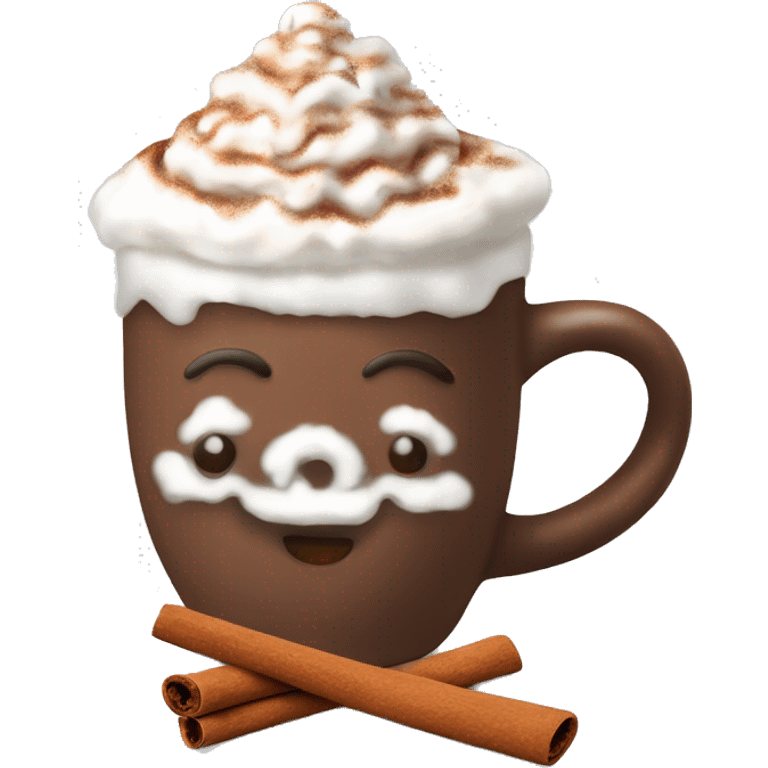 Decorated Christmas mug of hot chocolate with whipped cream and cinnamon emoji