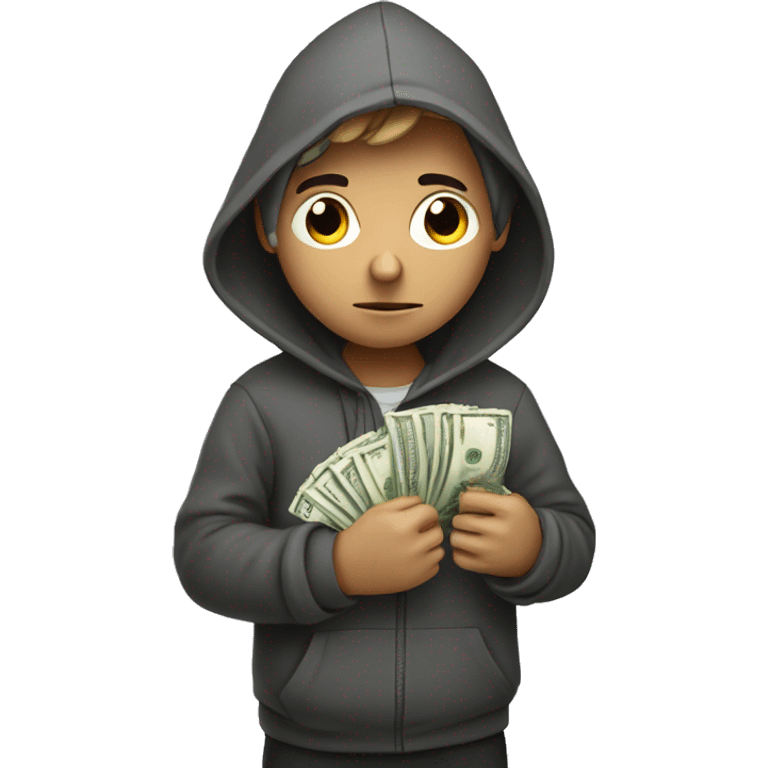 focused boy in hooded solitude with money in hand emoji