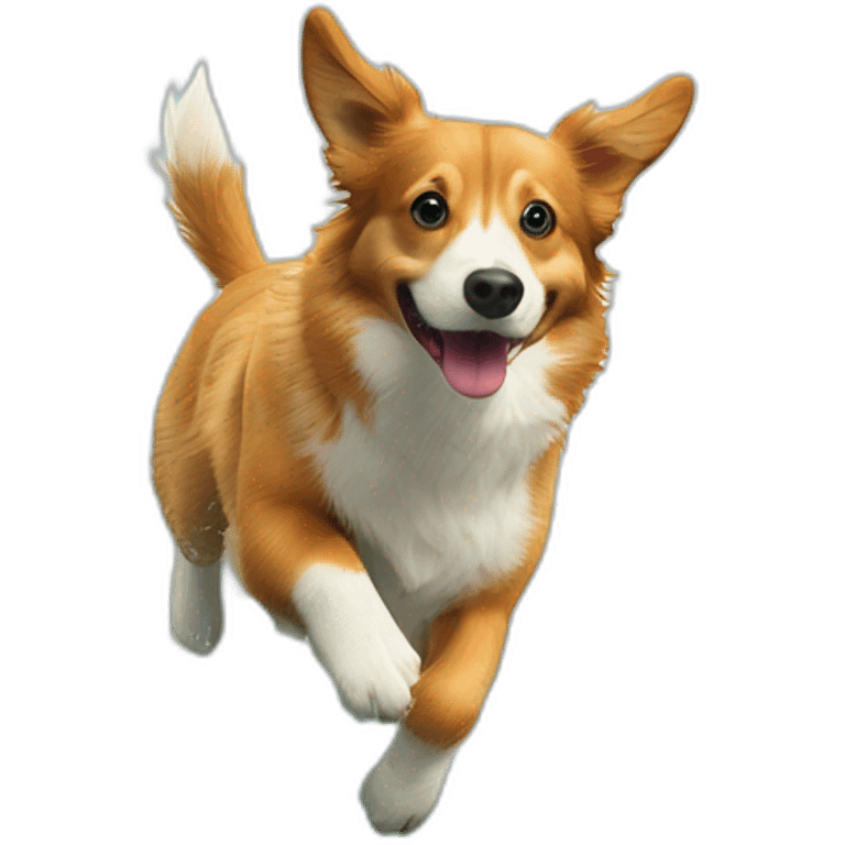 Duck tolling retriever corgi with green eyes jump in water emoji