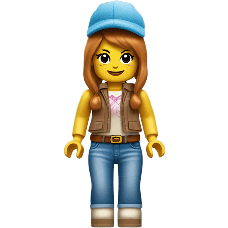 Lego toy girl whole body with rabbit hat and beggy jeans emoji