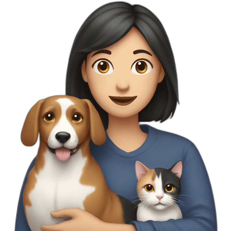 Woman with cat and dog in Arm emoji