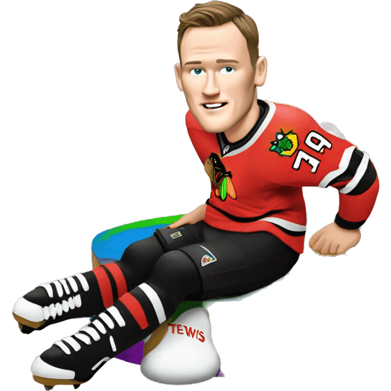 Jonathan Toews laying on a rainbow cake emoji