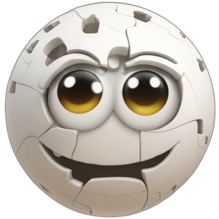 3d sphere with a cartoon jigsaw texture with big childish eyes emoji