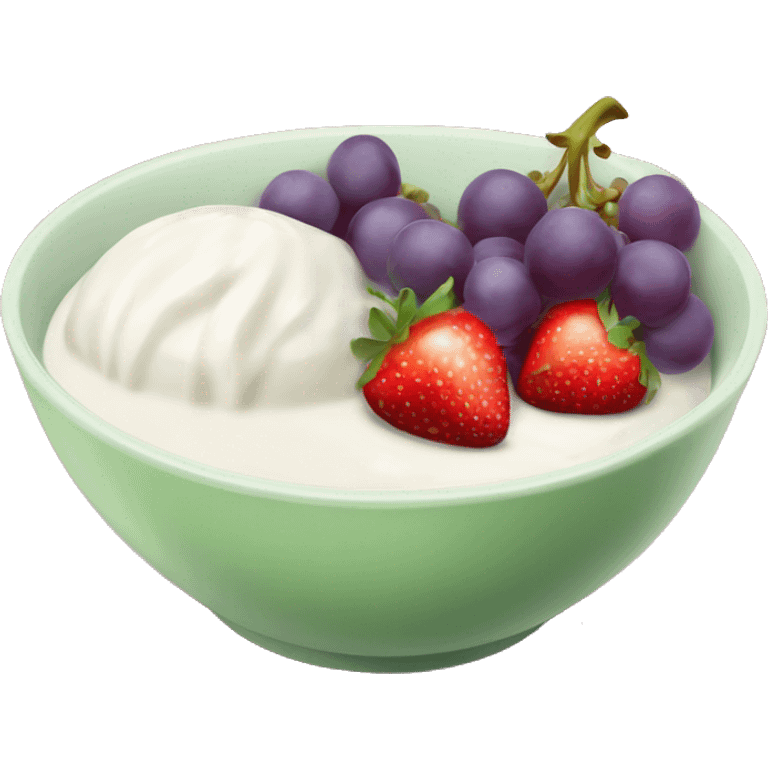 fruit yogurt bowl with strawberries and grapes emoji